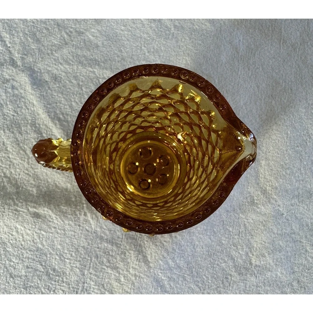 Fenton Amber Hobnail Creamer And Toothpick Holder Scalloped Edge VTG‎